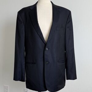 Jos A Bank Suit Mens 46R Blazer Navy Pinstripe 100% Wool 2 Button Jacket